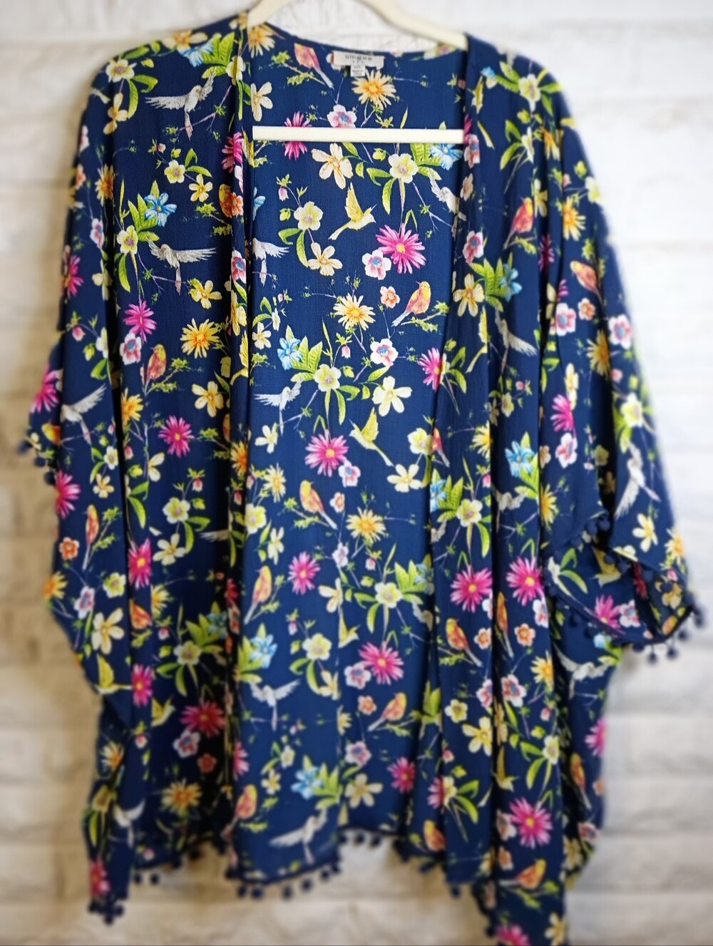 Umgee Navy Floral Duster with Bright Blooms